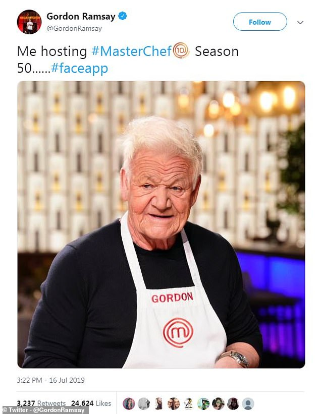 The terms and conditions of the app essentially gives FaceApp access to use, modify, adapt and publish any images that you offer up in exchange for its AI. Here, Gordon Ramsay posted this amusing pic on his Twitter