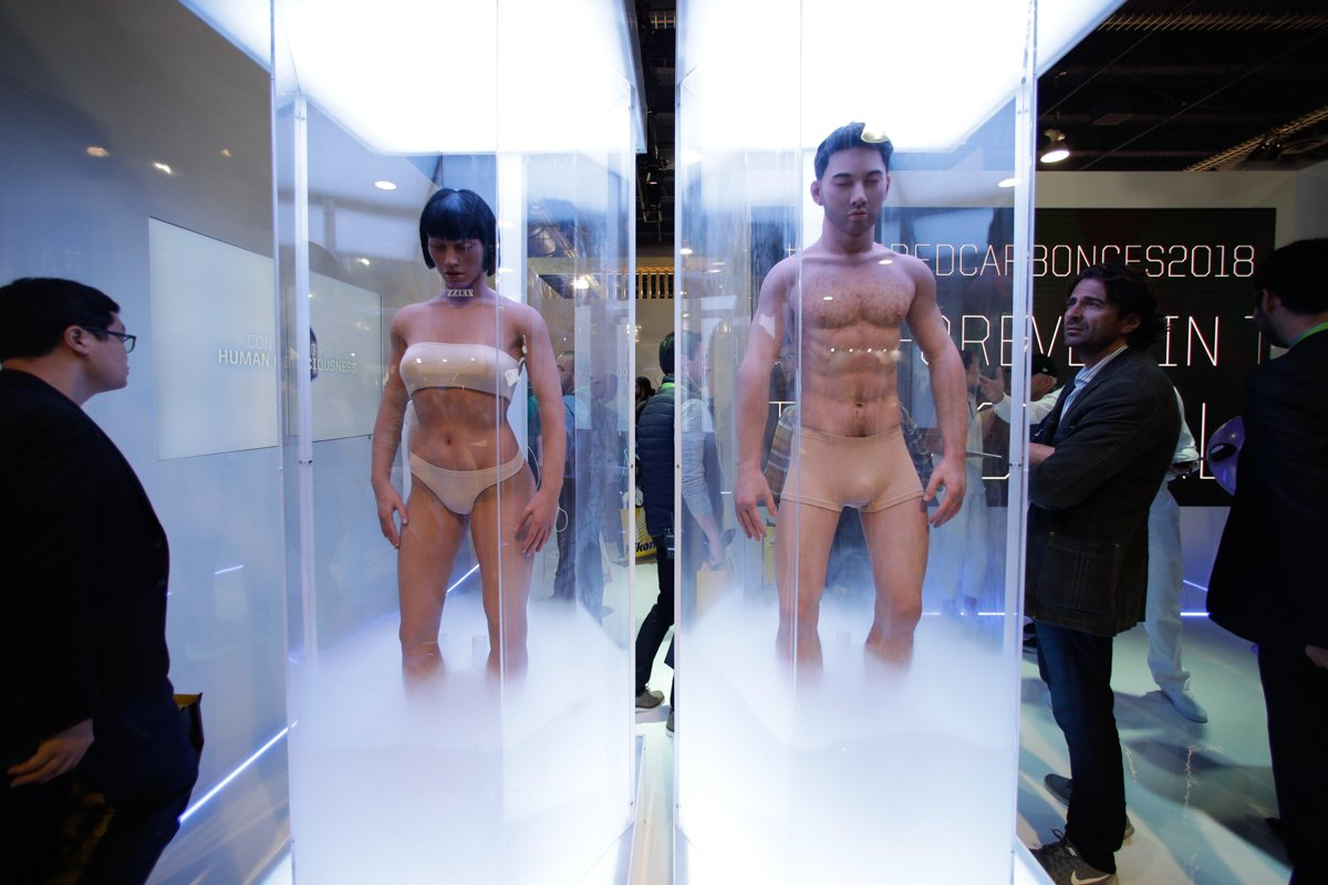 Robotic human sleeves are on display at CES to promote Netflix's sci-fi series "Altered Carbon."